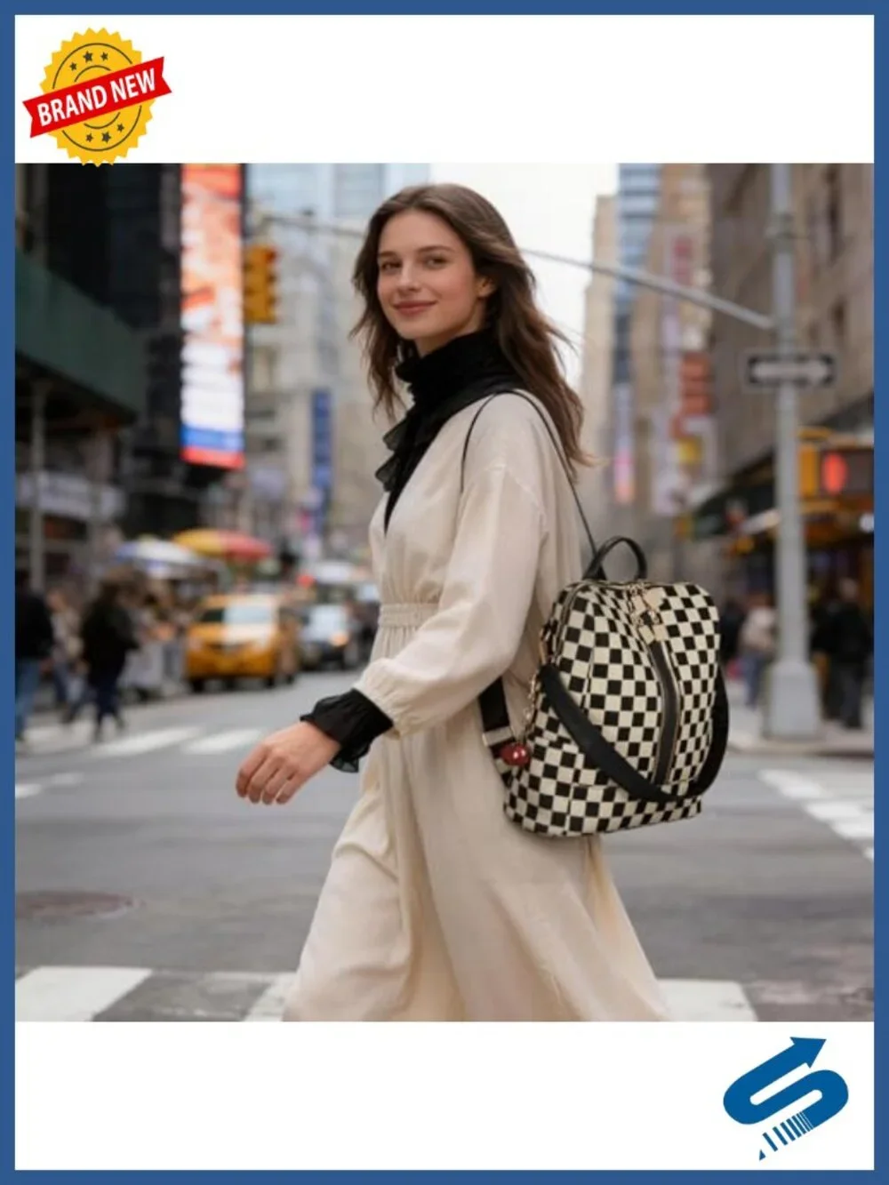 Checkered Canvas Backpack Purse for Women Laptop Backpack Work College